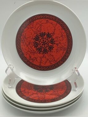 Four Vintage Block Bidasoa Flamenco Spain Red and White 8” Luncheon/Salad Plates
